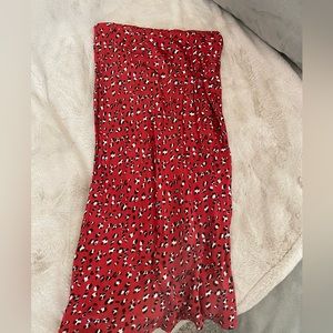 Red silk slip skirt, mid length, large